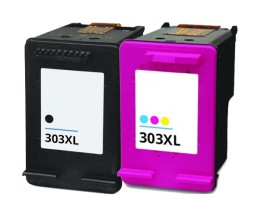 2 Tinteiros Compativeis, HP 303 XL Preto 20ml + Cor 18ml