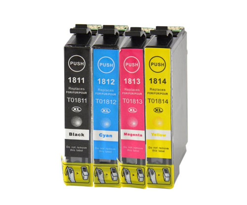 4 Tinteiros Compativeis, Epson T1811-T1814 / 18 XL Preto 17ml + Cor 13ml