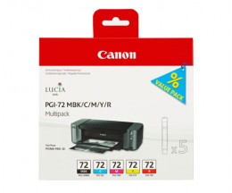 5 Tinteiros Originais, Canon PGI-72 MBK / C / M / Y / R 14ml