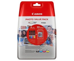 4 Tinteiros Originais, Canon CLI-551 XL Preto 11ml + Cor 11ml + Papel Foto